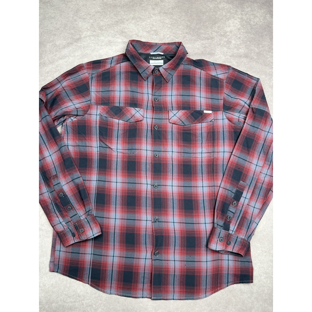 Columbia Omni-Shade Shirt Mens XL Plaid Long Sleeve Sun Protection Pockets Outdo